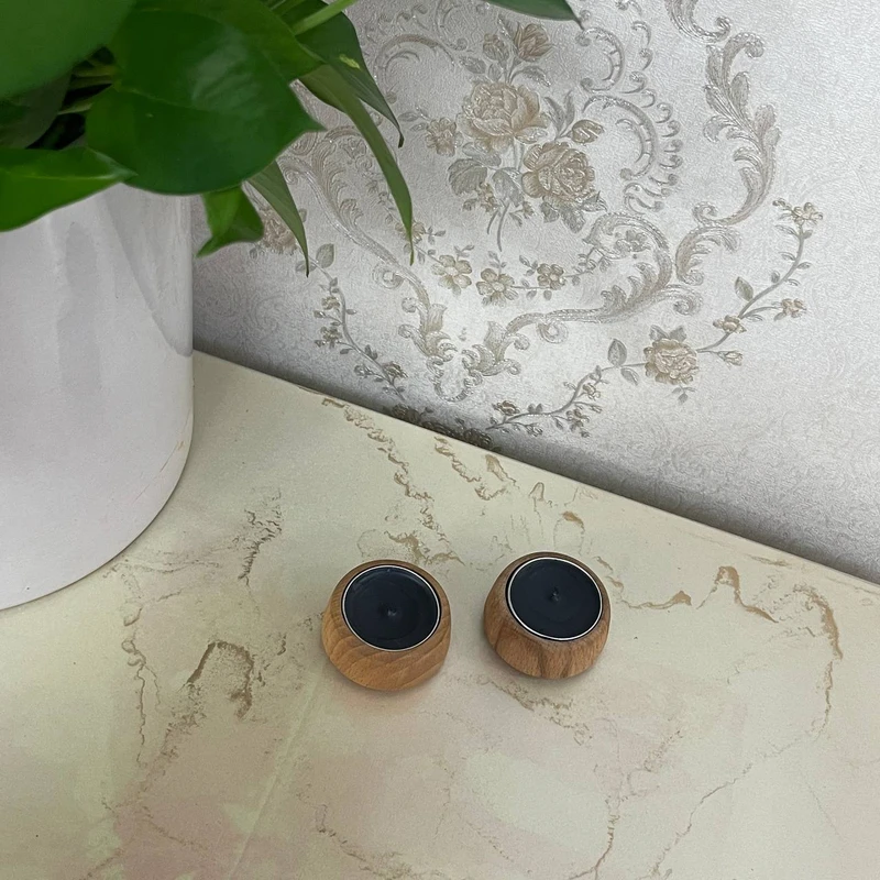 جاشمعی چوبی مدل گرد مجموعه 2 عددی - قهوه ای روشن