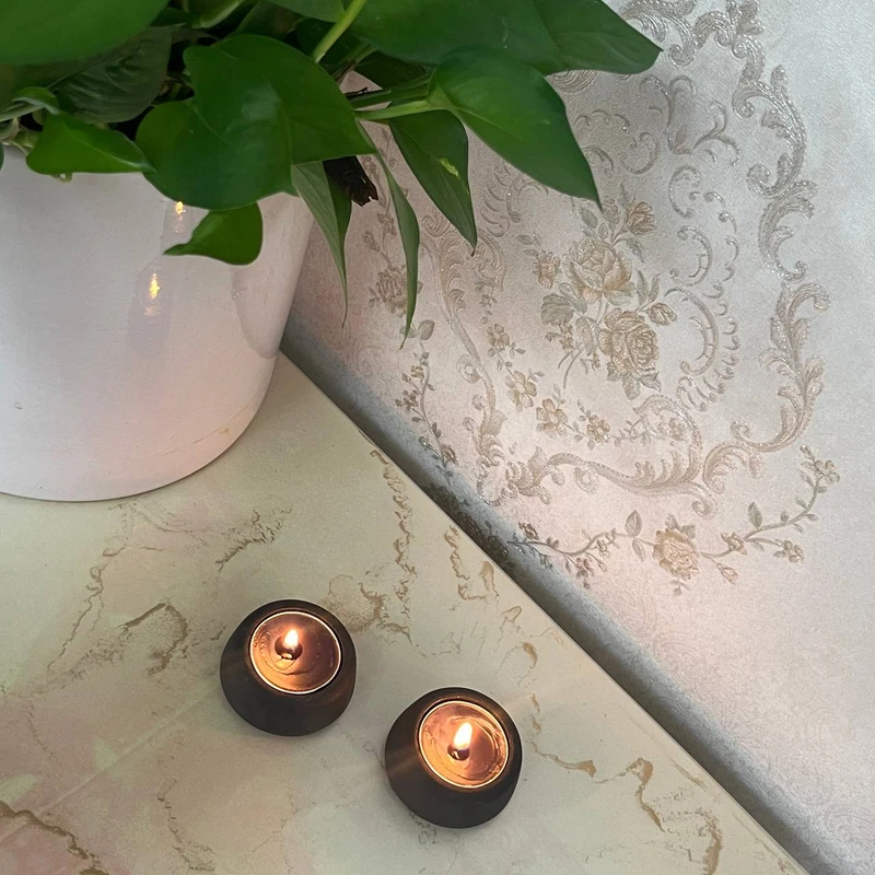 جاشمعی چوبی مدل گرد مجموعه 2 عددی - قهوه ای روشن